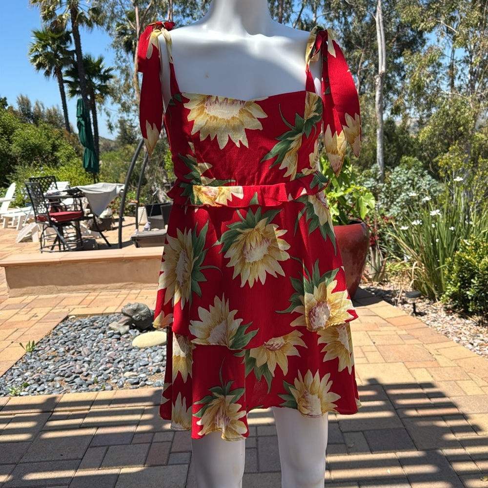 Show Me Your Mumu Red Sunflower Fields Sleeveless ClaireMini Dress Size XL EUC - Picture 7 of 8